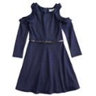Girls' 7-16 Lavender Ruffle Cold-shoulder Knit Dress, Size: 7, Dark Blue