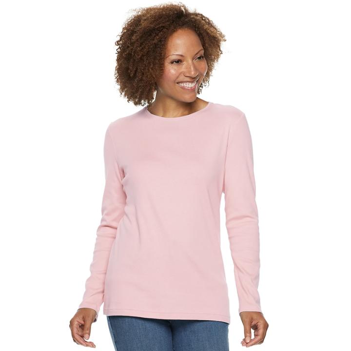 Petite Croft & Barrow&reg; Essential Crewneck Tee, Women's, Size: Xs Petite, Brt Pink