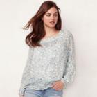 Women's Lc Lauren Conrad Love, Lauren Shirred Peasant Top, Size: Xl, Blue