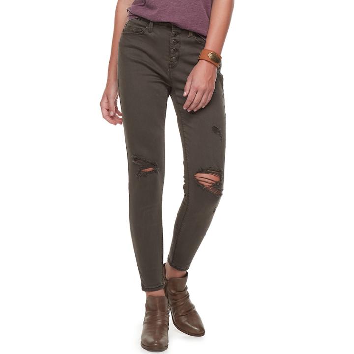 Juniors' Mudd High-waisted Skinny Pants, Teens, Size: 7, Green