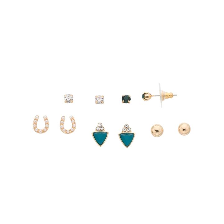 Lc Lauren Conrad Horseshoe & Triangle Nickel Free Stud Earring Set, Women's, Green