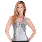 Women's Mazu Striped Scalloped Halterkini Top, Size: 12, Black
