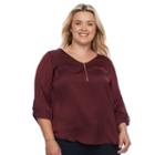 Plus Size Apt. 9&reg; Satin 1/4-zip Top, Women's, Size: 1xl, Red