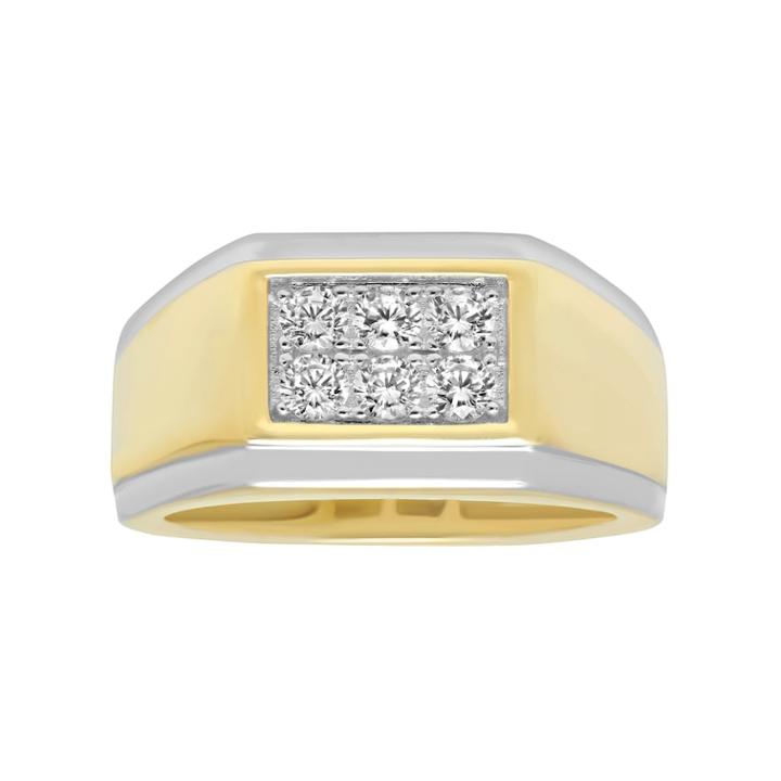 Men's Two Tone Sterling Silver Cubic Zirconia Double Row Ring, Size: 10, White