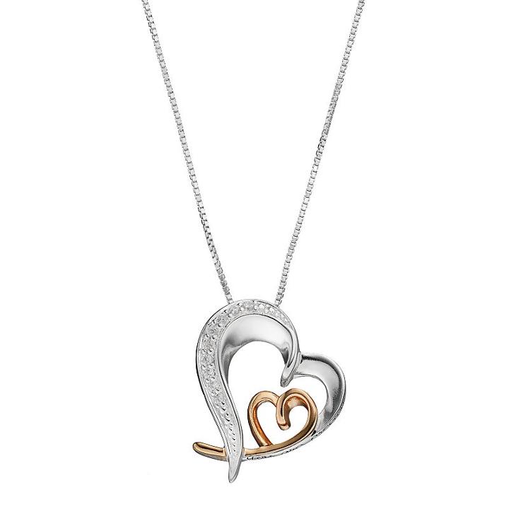 Timeless Sterling Silver Two Tone Cubic Zirconia Grandma Heart Pendant, Women's, White