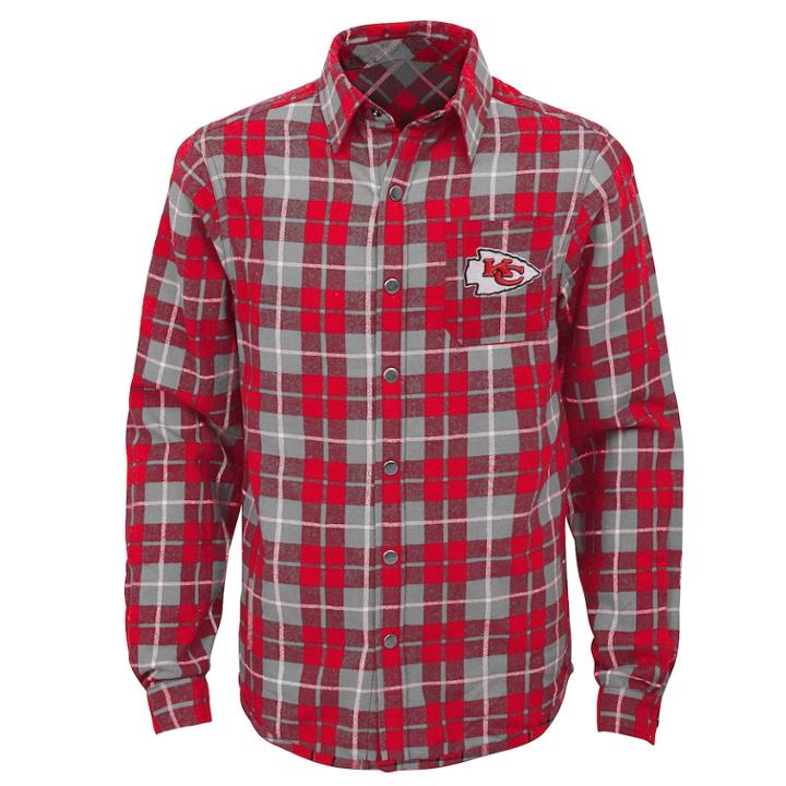 Boys 8-20 Kansas City Chiefs Sideline Plaid Shirt, Size: L 14-16, Red