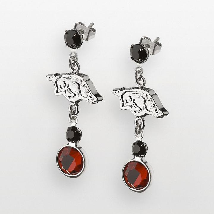 Arkansas Razorbacks Silver Tone Crystal Logo Linear Drop Earrings, Women's, Multicolor