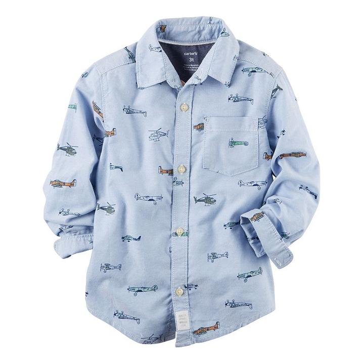 Toddler Boy Carter's Oxford Airplane & Helicopter Printed Button-down Shirt, Size: 4t, Ovrfl Oth