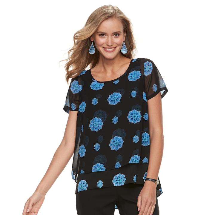 Women's Dana Buchman Double-layer Tee, Size: Large, Dark Blue