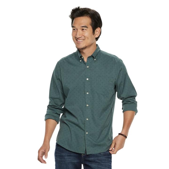 Men's Sonoma Goods For Life&trade; Modern-fit Stretch Poplin Button-down Shirt, Size: Small, Dark Green