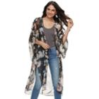 Women's Lightweight Floral Kimono, Black