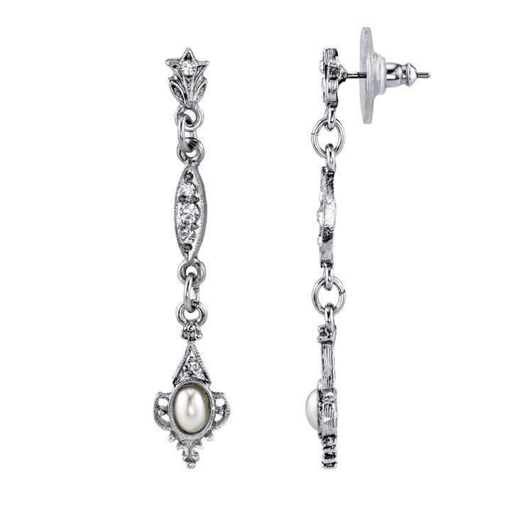 Downton Abbey Simulated Crystal Linear Drop Earrings, Women's, White