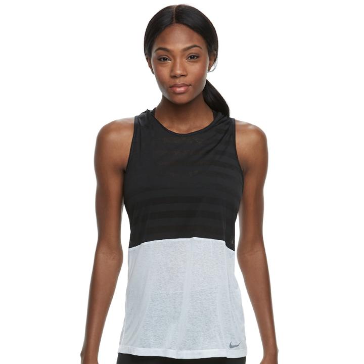 Women's Nike Breathe Striped Training Tank, Size: Large, Grey (charcoal)