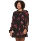 Juniors' Plus Size Heart & Soul Split Sleeve Crochet Neck Dress, Teens, Size: 1xl, Black