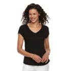 Women's Dana Buchman Jacquard V-neck Tee, Size: Large, Black