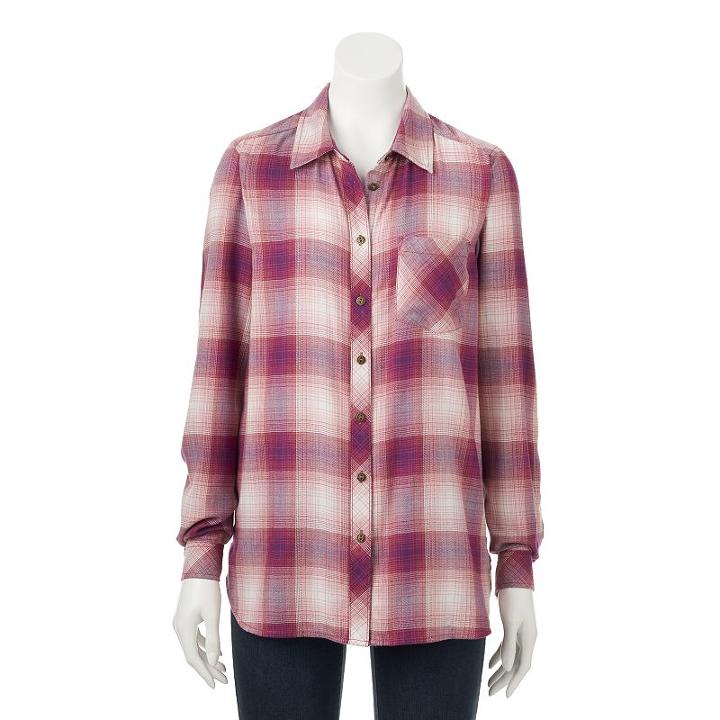 Women's Sonoma Goods For Life&trade; Essential Plaid Flannel Shirt, Size: Small, Dark Red
