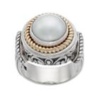 Two Tone Sterling Silver Freshwater Cultured Pearl Halo Ring, Women's, Size: 7, Grey