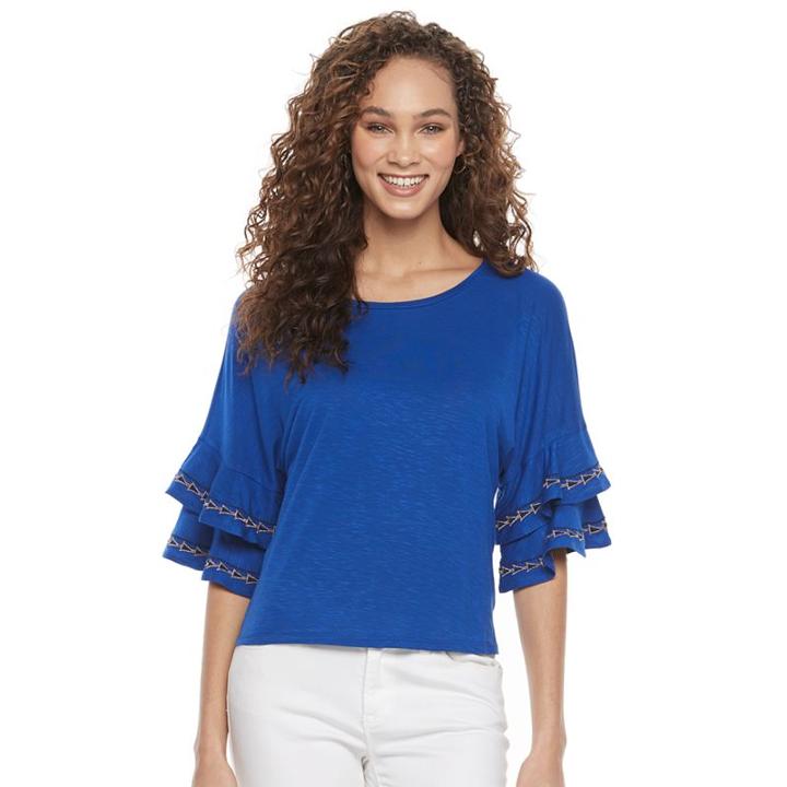 Women's Apt. 9&reg; Embroidered Flutter Tee, Size: Xxl, Blue