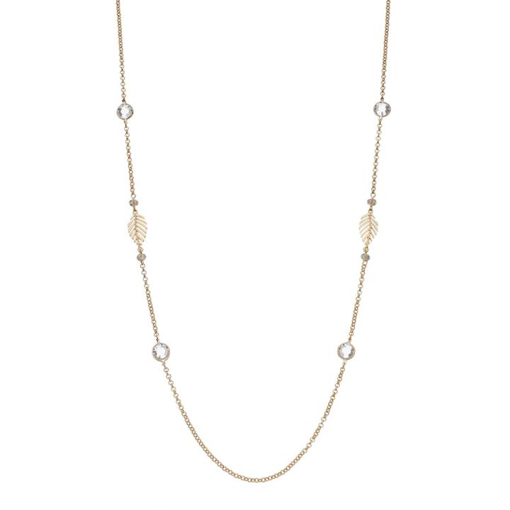 Simulated Crystal & Bead Leaf Link Nickel Free Long Necklace, Women's, Gold