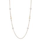 Simulated Crystal & Bead Leaf Link Nickel Free Long Necklace, Women's, Gold
