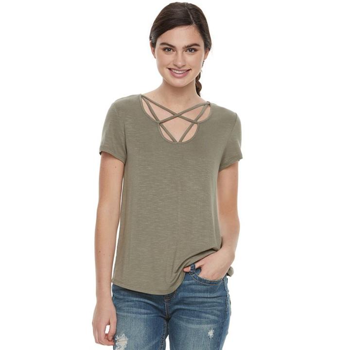 Juniors' Pink Republic Strappy Short Sleeve Tee, Girl's, Size: Xl, Lt Brown