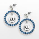 Logoart Kansas Jayhawks Silver Tone Crystal Logo Charm Hoop Drop Earrings, Women's, Blue
