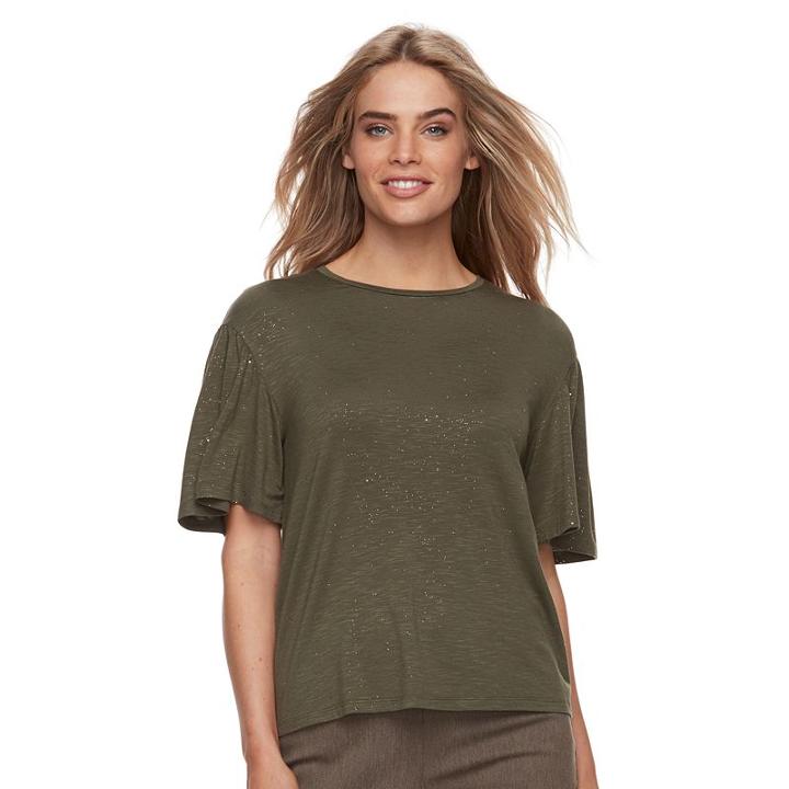 Petite Apt. 9&reg; Glitter Elbow Sleeve Tee, Women's, Size: L Petite, Green
