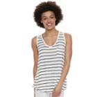 Juniors' So&reg; Striped Pocket V-neck Tank, Teens, Size: Xl, White