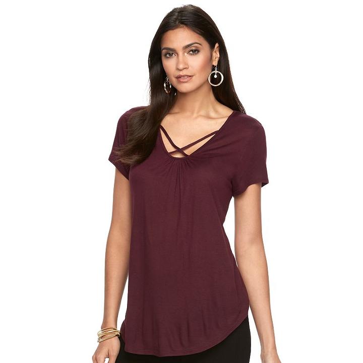 Women's Jennifer Lopez Crisscross Tee, Size: Small, Dark Red