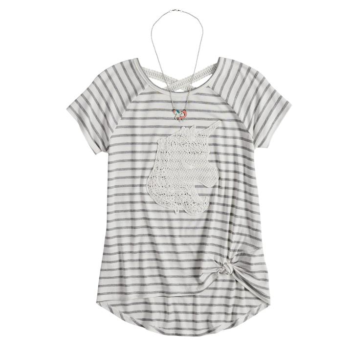 Girls 7-16 Sugar Rush Front Tie Crocheted Top With Necklace, Size: Xl, White