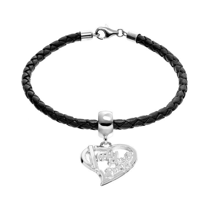 Insignia Collection Sterling Silver & Leather I Love My Firefighter Heart Charm Bracelet, Women's, Size: 7.5, Multicolor
