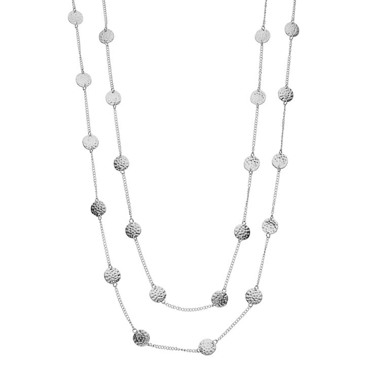 Long Hammered Disc Station Necklace, Women's, Silver