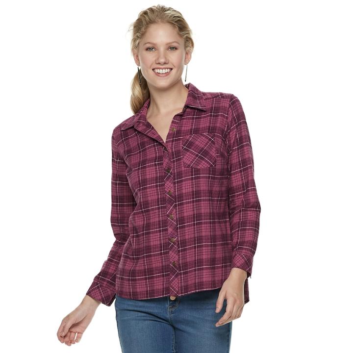 Petite Sonoma Goods For Life&trade; Essential Supersoft Flannel Shirt, Women's, Size: L Petite, Drk Purple