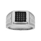 Sterling Silver Black & White Cubic Zirconia Square Men's Ring, Size: 13