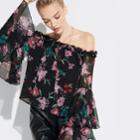 K/lab Floral Off-shoulder Top, Teens, Size: Xl, Black
