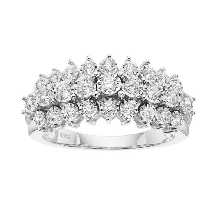1/2 Carat T.w. Diamond Sterling Silver 3-row Ring, Women's, Size: 7, White