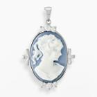 Sterling Silver Cubic Zirconia Porcelain Cameo Pendant, Women's, Blue
