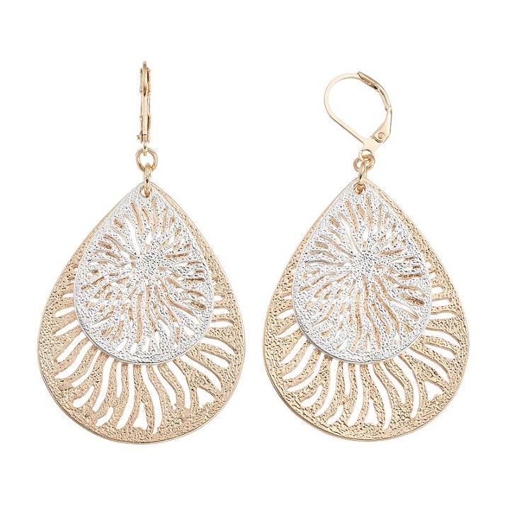 Apt. 9&reg; Two Tone Textured Cutout Teardrop Earrings, Women's, Multicolor