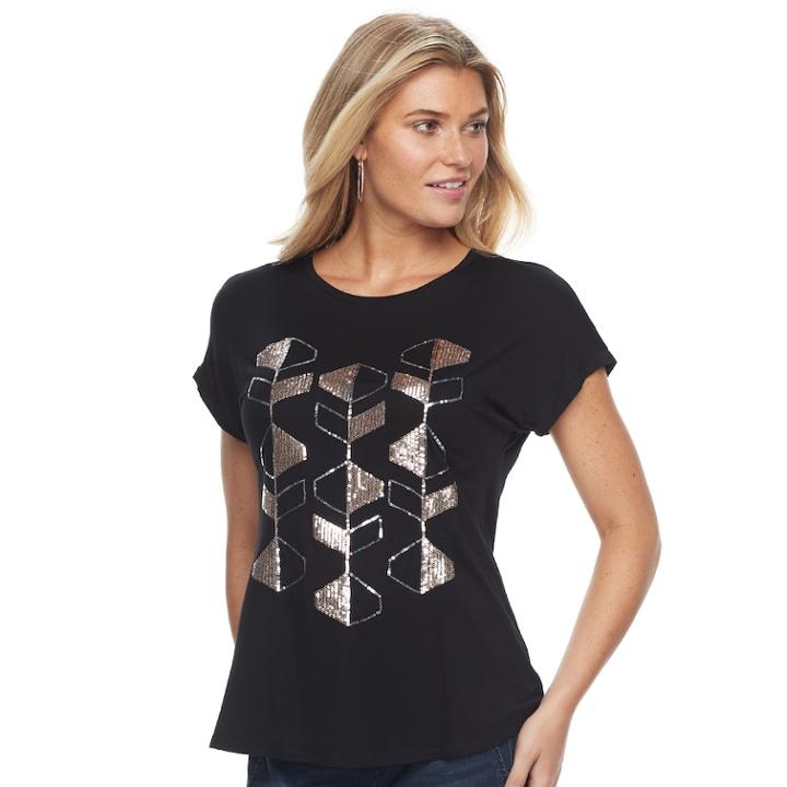 Women's Apt. 9&reg; Adorn Graphic Tee, Size: Xxl, Black