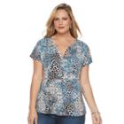 Plus Size Dana Buchman Printed Splitneck Top, Women's, Size: 2xl, Dark Blue