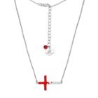 Washington State Cougars Sterling Silver Crystal Sideways Cross Necklace, Women's, Size: 18, Red