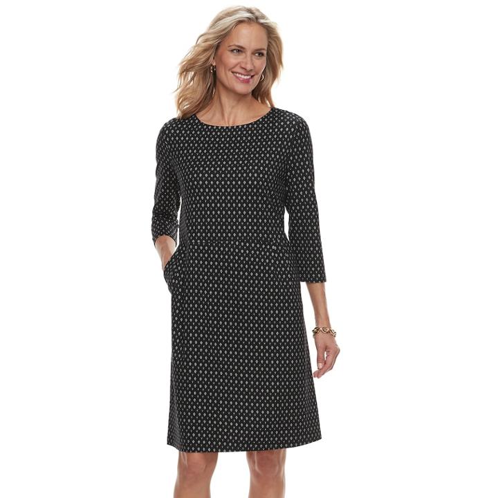 Women's Croft & Barrow&reg; Print Ponte Sheath Dress, Size: Small, Black