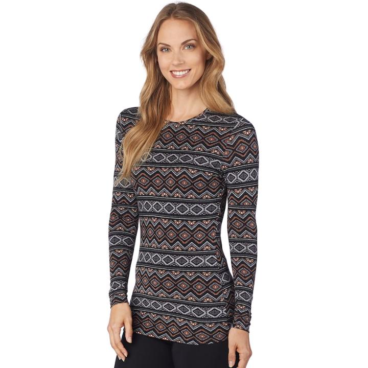 Women's Cuddl Duds Softwear Crewneck Top, Size: Large, Grey (charcoal)