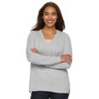 Women's Croft & Barrow&reg; V-neck Cable Knit Sweater, Size: Xs, Med Grey