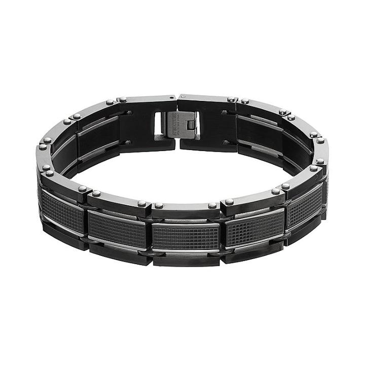 Men's Two Tone Stainless Steel Bracelet, Size: 8.5, Black