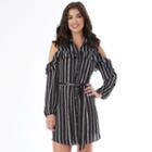 Juniors' Iz Byer California Striped Cold-shoulder Shirt Dress, Teens, Size: Medium, White