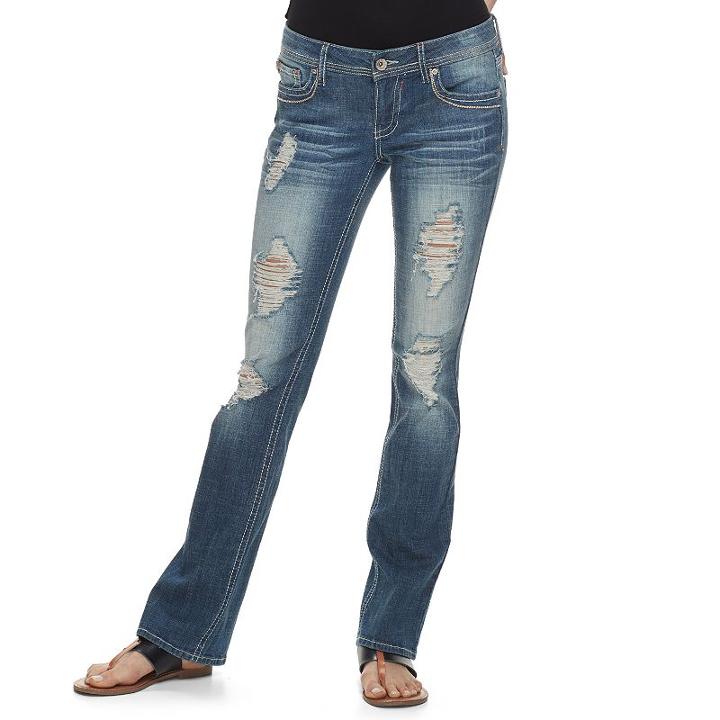 Juniors' Hydraulic Bailey Fleur De Lis Ripped Bootcut Jeans, Teens, Size: 7, Blue