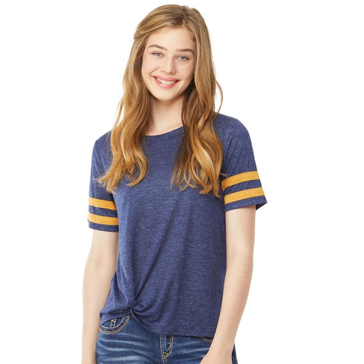 Juniors' Wallflower Twisted Varsity Striped Tee, Teens, Size: Large, Blue (navy)