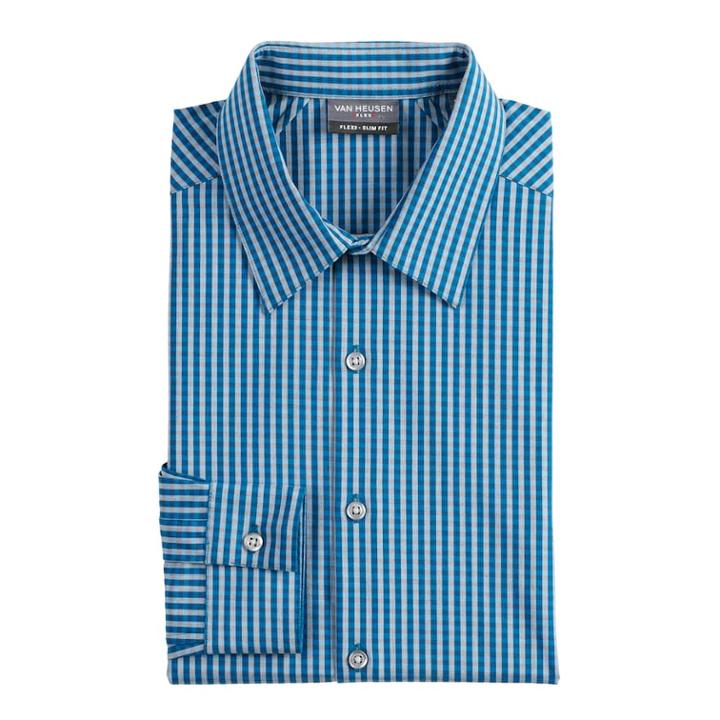 Men's Van Heusen Flex 3 Slim Fit 4-way Stretch Dress Shirt, Size: L-36/37, Med Blue
