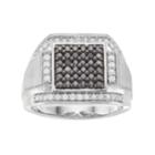 Men's Sterling Silver 1 Carat T.w. Black & White Diamond Square Ring, Size: 10